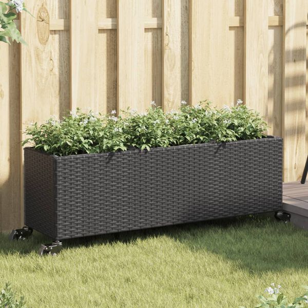 vidaXL fekete polyrattan n&ouml;v&eacute;nytart&oacute; ker&eacute;kkel/3 cser&eacute;ppel 107x32x38 cm