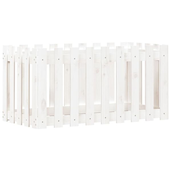 vidaXL fehér tömör fenyőfa kerti magaságyás kerítéssel 100x50x50 cm