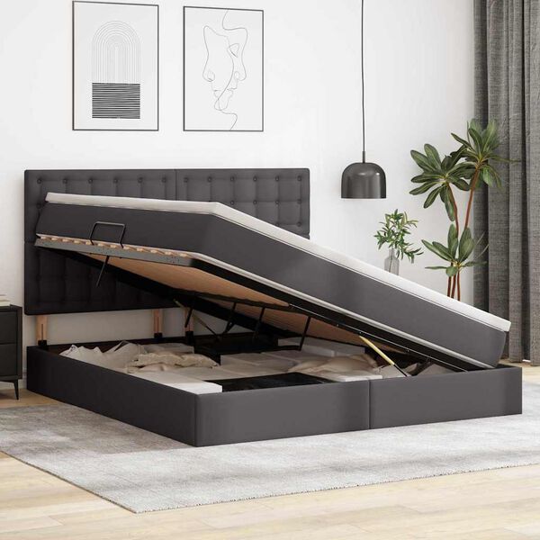 vidaXL T&aacute;rol&oacute;s &Aacute;gy matracmal fejt&aacute;ml&aacute;val Sz&uuml;rke 160 x 200 cm Műbőr