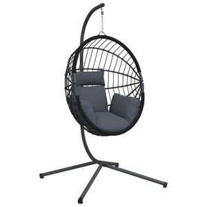 vidaXL antracitsz&uuml;rke rattan &eacute;s ac&eacute;l f&uuml;ggő kagyl&oacute;sz&eacute;k &aacute;llv&aacute;nnyal