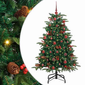 vidaXL Mű kar&aacute;csonyfa 150 LED-del Z&ouml;ld 150 cm PVC &eacute;s F&eacute;m &eacute;s Műanyag