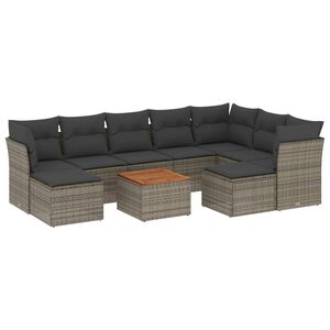 vidaXL 10 r&eacute;szes sz&uuml;rke polyrattan kerti &uuml;lőgarnit&uacute;ra p&aacute;rn&aacute;kkal