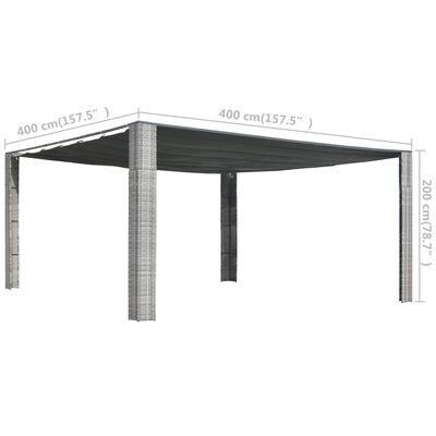 vidaXL szürke és antracit polyrattan pavilon tetővel 400x400x200 cm