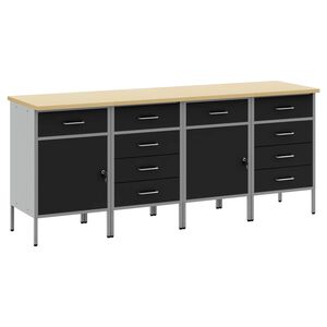 vidaXL Munkaszekr&eacute;ny fi&oacute;kkal 4 db Fekete &eacute;s Sz&uuml;rke 200 x 55 x 85 cm