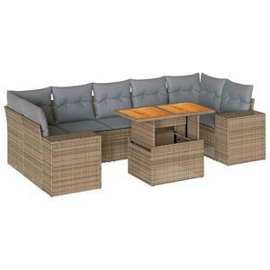 vidaXL 8 r&eacute;szes b&eacute;zs polyrattan kerti &uuml;lőgarnit&uacute;ra p&aacute;rn&aacute;val