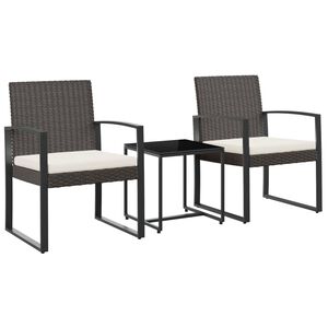 vidaXL 3 r&eacute;szes barna polyrattan kerti &eacute;tkezőgarnit&uacute;ra p&aacute;rn&aacute;kkal