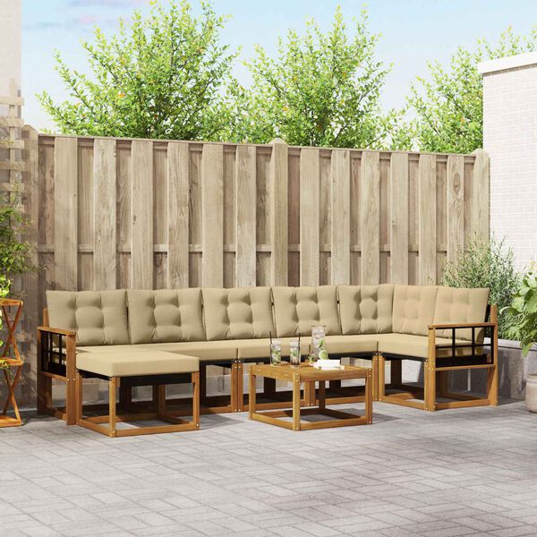 vidaXL K&uuml;lt&eacute;ri kanap&eacute; szett p&aacute;rn&aacute;val 8 pcs Term&eacute;szetes &eacute;s b&eacute;zs