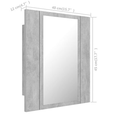 vidaXL betonszürke LED-es tükrös fürdőszobaszekrény 40 x 12 x 45 cm