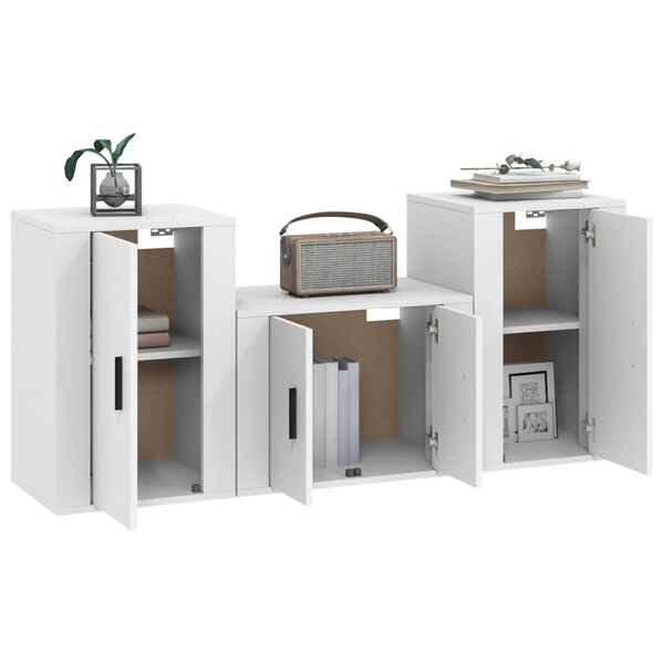 vidaXL 3 részes fehér szerelt fa TV-szekrényszett