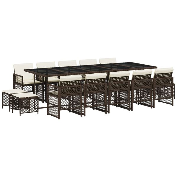 vidaXL 15 r&eacute;szes barna polyrattan kerti &uuml;lőgarnit&uacute;ra p&aacute;rn&aacute;kkal