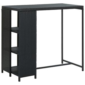 vidaXL fekete polyrattan b&aacute;rasztal t&aacute;rol&oacute;polccal 120 x 60 x 110 cm
