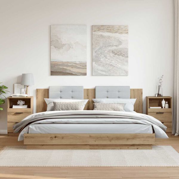 vidaXL 2 db k&eacute;zműves t&ouml;lgy sz&iacute;nű szerelt fa &eacute;jjeliszekr&eacute;ny 40x36x65 cm