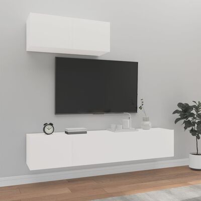 vidaXL 3 részes fehér szerelt fa TV-szekrényszett