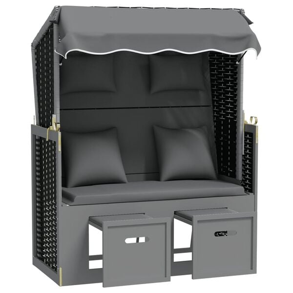 vidaXL antracitsz&uuml;rke-fekete polyrattan &eacute;s fa strandsz&eacute;k p&aacute;rn&aacute;val