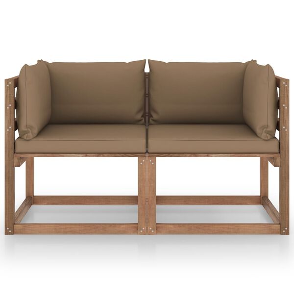 vidaXL k&eacute;tszem&eacute;lyes fenyőfa kerti raklapkanap&eacute; t&oacute;psz&iacute;nű p&aacute;rn&aacute;kkal