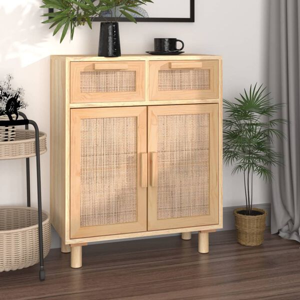 vidaXL barna t&ouml;m&ouml;r fenyő/term&eacute;szetes rattan t&aacute;lal&oacute;szekr&eacute;ny 60x30x75cm