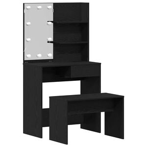 vidaXL LED Sminkasztal Szett 2 db Fekete t&ouml;lgy 74,5 x 40 x 141 cm