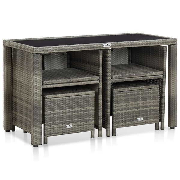 vidaXL 5-r&eacute;szes sz&uuml;rke k&uuml;lt&eacute;ri polyrattan &eacute;tkezőszett p&aacute;rn&aacute;kkal