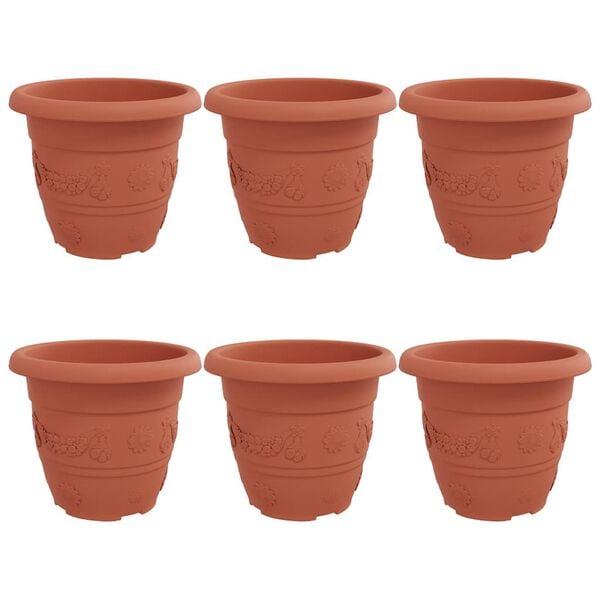 vidaXL Kerek Vir&aacute;gcser&eacute;p 6 pcs T&eacute;gla V&ouml;r&ouml;s &Oslash; 26 x 21,5 cm Műanyag