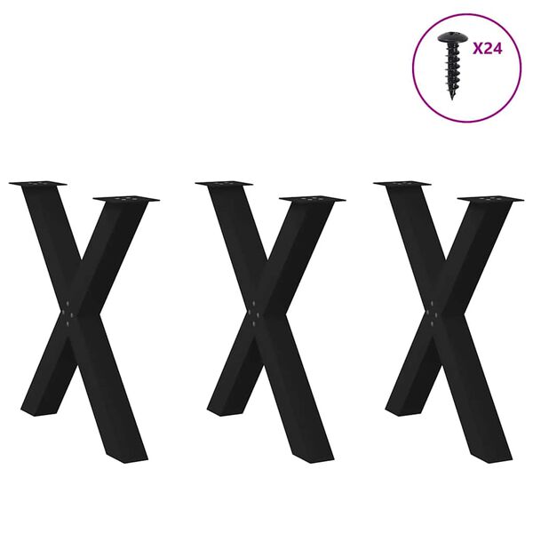 vidaXL 3 db X alak&uacute; &eacute;tkezőasztal l&aacute;b fekete 80 x (72-73) cm ac&eacute;l &eacute;tkezőasztal l&aacute;b