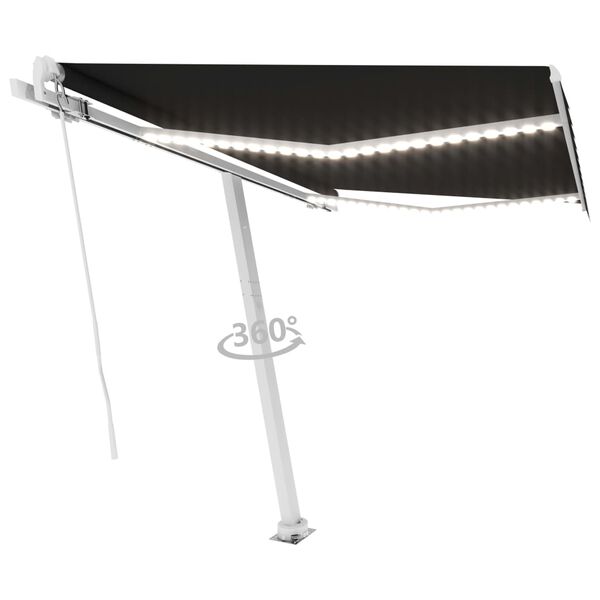 vidaXL antracitsz&uuml;rke k&eacute;zzel kih&uacute;zhat&oacute; LED-es napellenző 300 x 250 cm