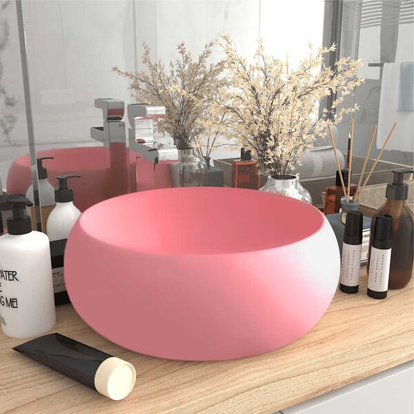 vidaXL kerek matt r&oacute;zsasz&iacute;n ker&aacute;mia luxus mosd&oacute;kagyl&oacute; 40 x 15 cm