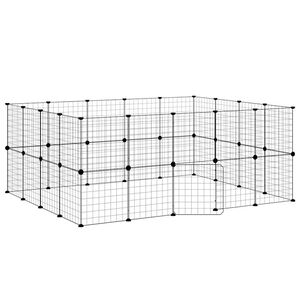 vidaXL 36 paneles fekete ac&eacute;l kis&aacute;llatketrec ajt&oacute;val 175 x 140 x 70 cm