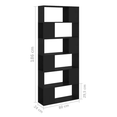 vidaXL fekete térelválasztó könyvszekrény 80 x 24 x 186 cm