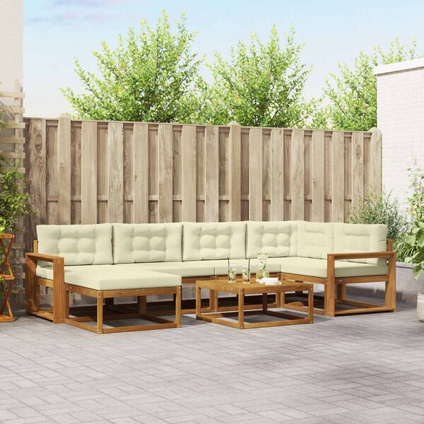 vidaXL K&uuml;lt&eacute;ri kanap&eacute; szett p&aacute;rn&aacute;val 7 pcs Term&eacute;szetes &eacute;s kr&eacute;msz&iacute;nű