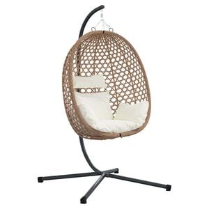 vidaXL F&uuml;ggő toj&aacute;s sz&eacute;k Vil&aacute;gos kr&eacute;msz&iacute;n 104 x 100 x 191 cm polirattan