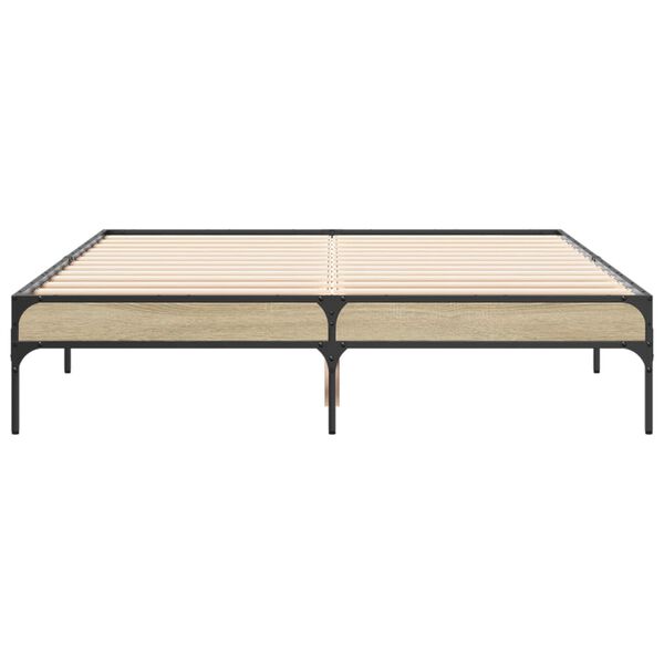 vidaXL sonoma tölgyszínű szerelt fa és fém ágykeret 120 x 190 cm