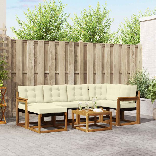 vidaXL K&uuml;lt&eacute;ri kanap&eacute; szett p&aacute;rn&aacute;val 7 pcs Term&eacute;szetes &eacute;s kr&eacute;msz&iacute;nű