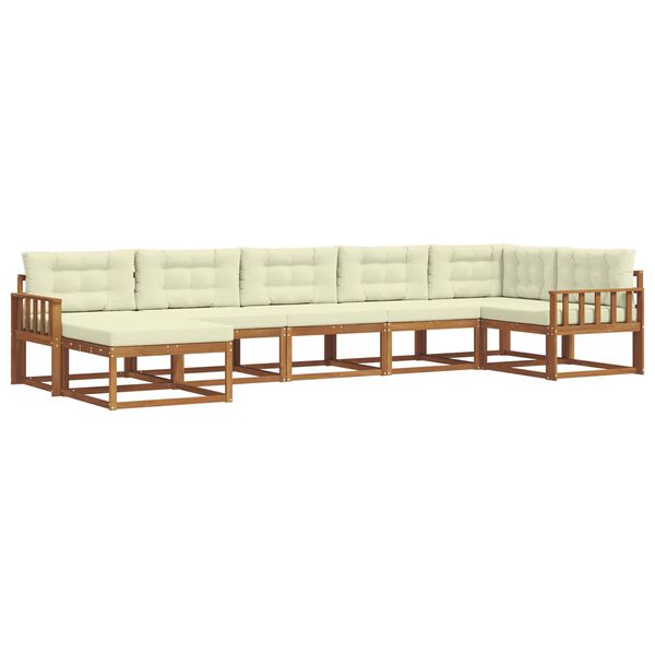 vidaXL K&uuml;lt&eacute;ri kanap&eacute; szett p&aacute;rn&aacute;val 7 pcs Term&eacute;szetes &eacute;s kr&eacute;msz&iacute;nű