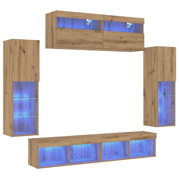 vidaXL TV szekr&eacute;ny garnit&uacute;ra 6 pcs k&eacute;zműves t&ouml;lgy Faanyag