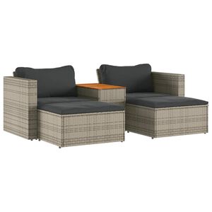 vidaXL 5 r&eacute;szes sz&uuml;rke polyrattan ak&aacute;cfa kerti &uuml;lőgarnit&uacute;ra p&aacute;rn&aacute;kkal