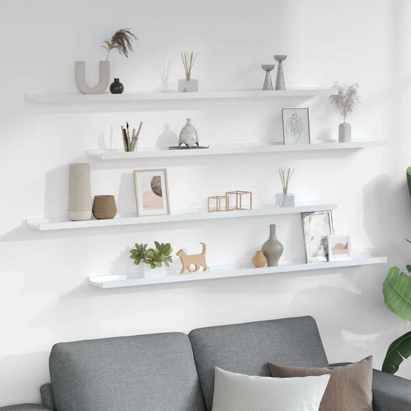 vidaXL 4 db magasf&eacute;nyű feh&eacute;r fali polc 115 x 9 x 3 cm