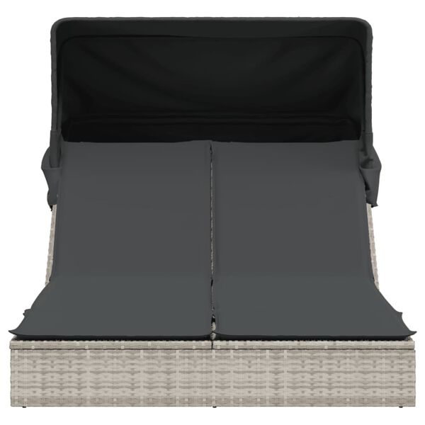 vidaXL vil&aacute;gossz&uuml;rke polyrattan dupla napoz&oacute;&aacute;gy tetővel &eacute;s p&aacute;rn&aacute;val