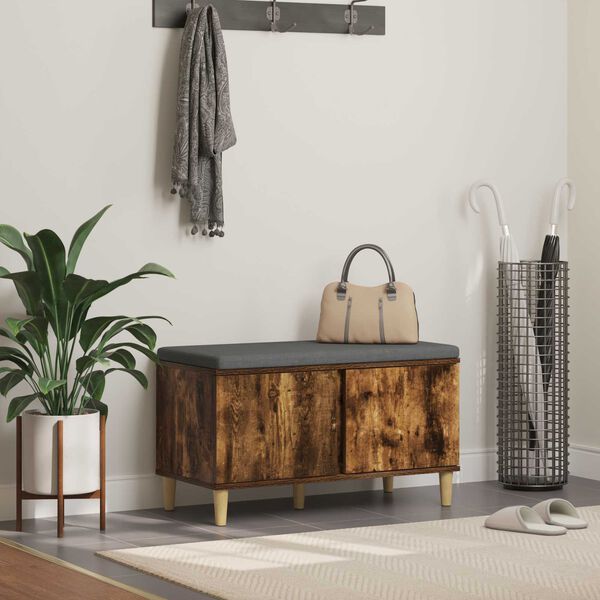 vidaXL Előt&eacute;r pad p&aacute;rn&aacute;val t&aacute;rol&oacute;val F&uuml;st&ouml;lt t&ouml;lgy 80 x 38 x 46 cm