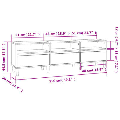 vidaXL szürke sonoma színű szerelt fa TV-szekrény 150x30x44,5 cm