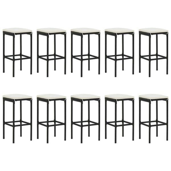 vidaXL 11 részes fekete polyrattan kerti bárszett párnákkal