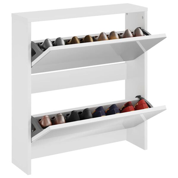 vidaXL magasf&eacute;nyű feh&eacute;r 2 szintes cipőszekr&eacute;ny t&uuml;k&ouml;rrel 63 x 17 x 67cm