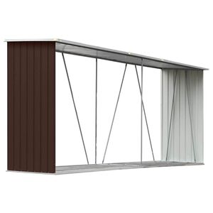 vidaXL barna horganyzott ac&eacute;l kerti tűzifat&aacute;rol&oacute; 330 x 84 x 152 cm