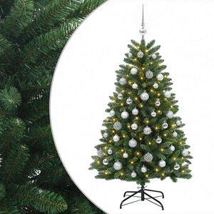 vidaXL Műkar&aacute;csonyfa k&ouml;z&eacute;pz&ouml;ld g&ouml;mb&ouml;kkel 150 cm 150 LED Meleg feh&eacute;r