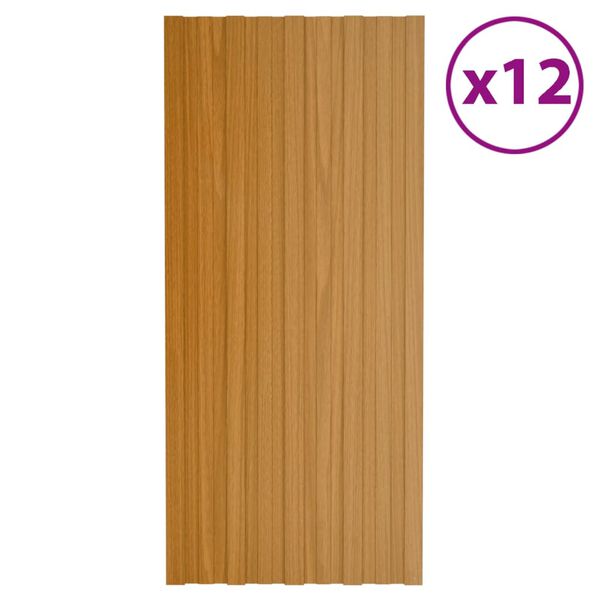 vidaXL 12 db világos faszínű horganyzott acél tetőpanel 100 x 45 cm