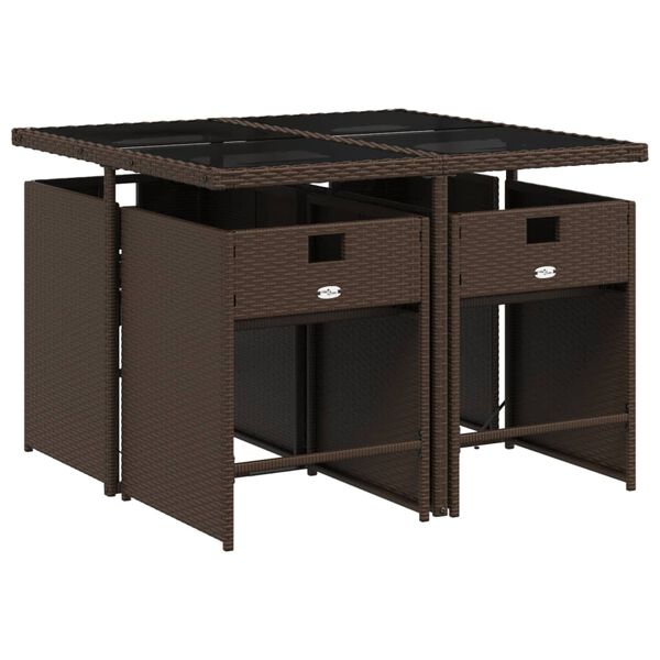 vidaXL 5 r&eacute;szes barna polyrattan kerti &eacute;tkezőgarnit&uacute;ra p&aacute;rn&aacute;kkal