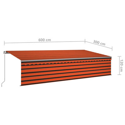vidaXL narancssárga-barna kihúzható napellenző redőnnyel 6 x 3 m