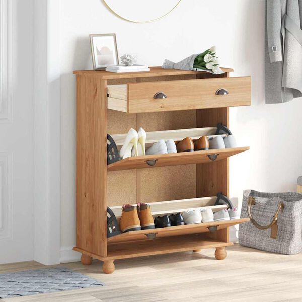 vidaXL Cipőszekr&eacute;ny fi&oacute;kkal ASKIM Barna 85 x 35 x 108 cm T&ouml;m&ouml;r fenyőfa