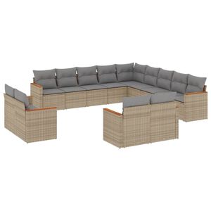 vidaXL 13r&eacute;szes vegyes b&eacute;zs polyrattan kerti &uuml;lőgarnit&uacute;ra p&aacute;rn&aacute;kkal