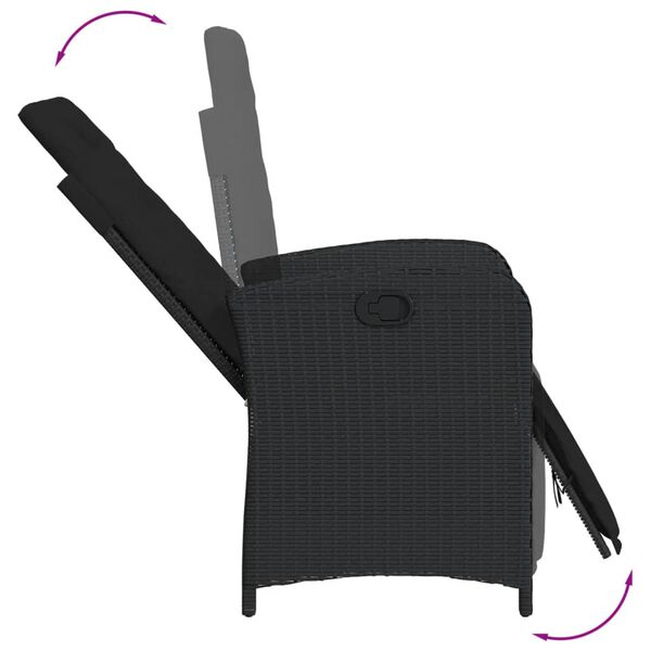 vidaXL 7 r&eacute;szes fekete polyrattan kerti &eacute;tkezőgarnit&uacute;ra p&aacute;rn&aacute;val