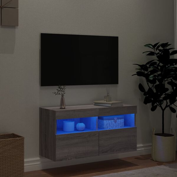 vidaXL szürke sonoma színű fali TV-szekrény LED-del 80 x 30 x 40 cm